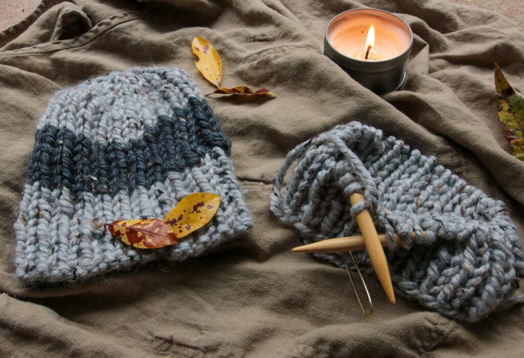 knitted hat in a fall setting