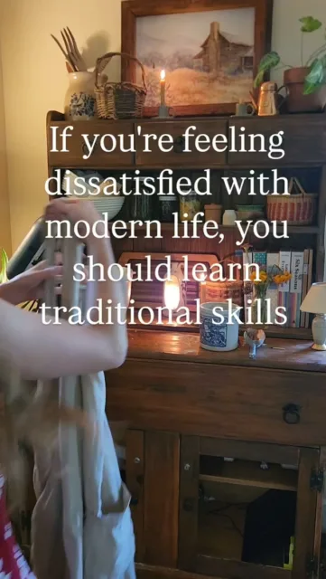 They won't magically replace your 9-5, but learning traditional skills can fill the void your desk job may be creating.
In corporate America, we're most valuable to companies when we don't know how to do things, so we keep buying their products and relying on robots to think for us. But Humans are designed to create things with our hands and hearts. <-- this is why you may be feeling dissatisfied with modern life: because we can all sense that we're increasingly dependent and undernourished.
I don't want to live that way, and neither do you. So it's time to learn some old fashioned skills that no one can take away from us.
I'm talking: sewing, cooking from scratch, preserving and fermenting, growing your own food, fixing things, foraging, and more!
If this sounds like your kind of rebellion, follow along to join the fight!